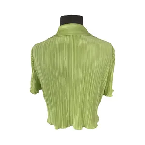 Peppermayo Sundowner Cropped Shirt Pleated Satin Lime Green Women's US Size 8 thumbnail 3