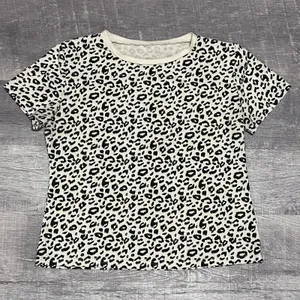 Leopard Print Short Sleeve Crop T Shirt Womens M Runs Small Khaki Black Tee thumbnail 1