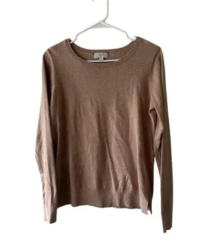 Loft Outlet Womens Brown Sweater Size S Cotton Blend Lightweight Fall Basic thumbnail 1