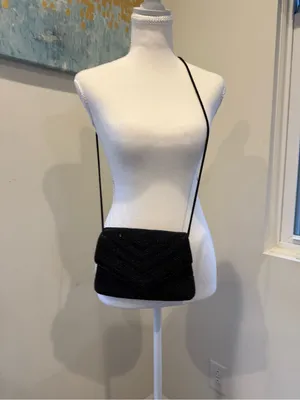 Source Unknown VNG Beaded Chevron Evening Crossbody Bag - Black Double Flap thumbnail 2