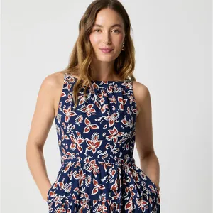NEW J.Crew High Neck Tie Waist Midi Dress Cottagecore Floral Antique Navy US 16 thumbnail 3
