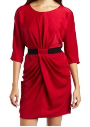 BCBGMAXAZRIA Red Iselin Midi Drape Dress Size Small thumbnail 1