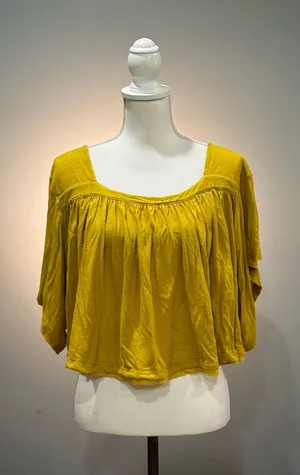 Gold Free People Wide Fit Linen Blend Blouse Size M EUC thumbnail 1