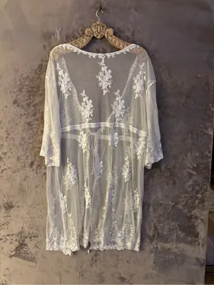 Love Tree Sheer Lace Embroidered Swim Coverup Cream Women’s Size L thumbnail 2
