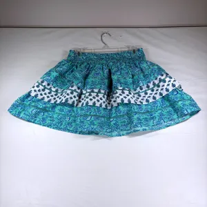 Roller Rabbit Teal Green Floral Block Print Tiered Cotton Mini Skirt Small thumbnail 3