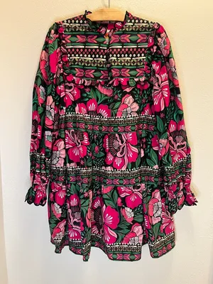 NWOT Farm Rio Floral Tiered Mini Dress - Pink & Green Size S thumbnail 6