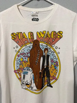 Star Wars Han Solo Chewbacca R2-D2 Graphic Tee Large White Womens Large Cotton thumbnail 1
