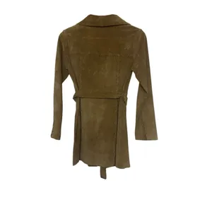 Vintage Y2K Wet Seal Leather Trench Coat Women’ Brown Suede Fringe Boho Western thumbnail 2