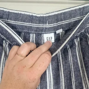 Gap Women's Medium Blue White Striped Linen Blend Wide Leg Drawstring Pants thumbnail 5