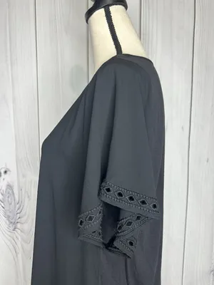 Ann Taylor Loft Black Scoop Neck Shirt Top Size Medium Embroidered Short Sleeve thumbnail 5