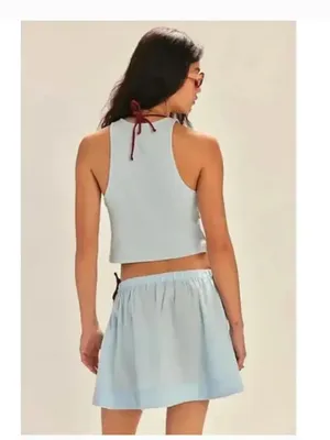 NEW Free People free-est Milani Tank Top Mini Skirt Boho Cotton Set Blue Large thumbnail 8