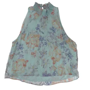 Alice + Olivia Annmarie Floral Smocked High Neck Tank Top Blue Multi Size S thumbnail 6