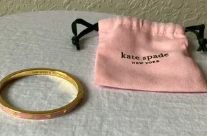 : Pink “Spot the Spade” Hinge/Clasp Bangle Bracelet- Gold tone thumbnail 1