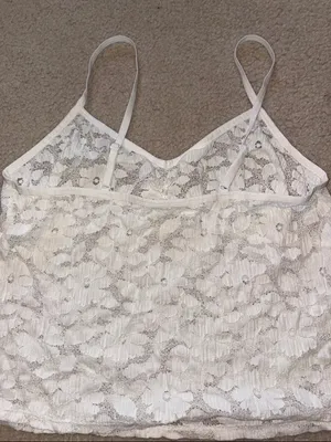 aerie White Floral Lace Camisole with Spaghetti Straps thumbnail 2