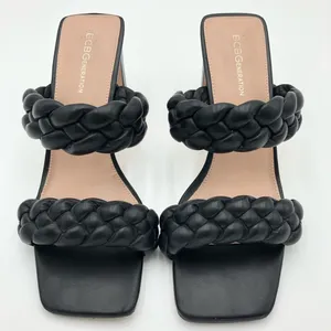 BCBGeneration FINAA Black Braided Block Heeled Sandals Size 10 thumbnail 2