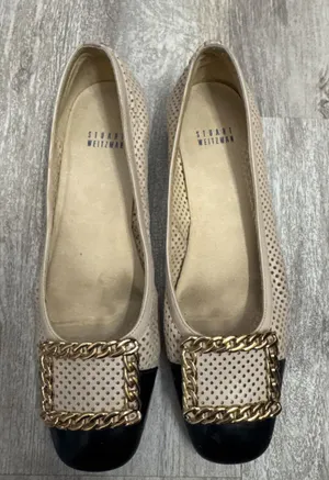 Stuart Weitzman Pan Nappa Chainolo flats Women Beige Black Gold Size‎ 8.5 thumbnail 1