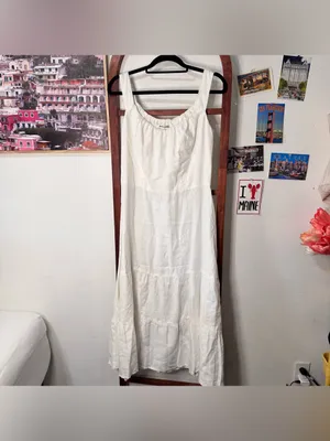 Reformation 100% linen sleeveless midi dress corset tie back white thumbnail 3