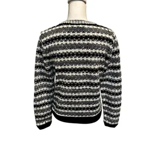 Talbots Cardigan Sweater Medium‎ Black White Gray Textured Knit Button Front thumbnail 2