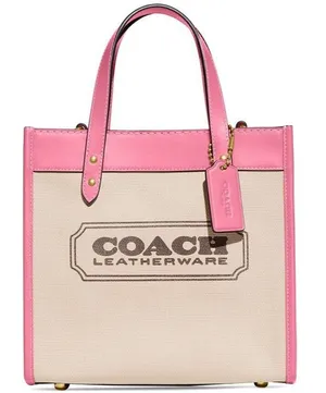 Coach Field 22 Logo ColorBlock Natural Canvas Tote Crossbody Bag Pink New $210 thumbnail 1