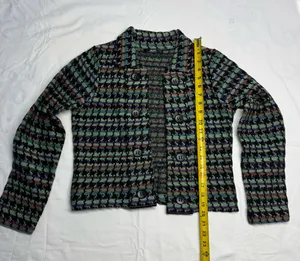 Naven AVEC Vintage-Style Multicolor Pixelated Woven Knit Button-Up Jacket thumbnail 4