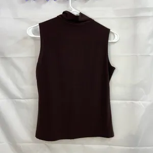 Women's dark brown soft stretch mock neck cutout sleeveless shirt‎ blouse small thumbnail 4