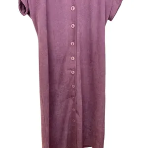 Caron Midi Dress Women 10 Mauve Purple Faux Suede Button Front Vintage V-Neck‎ thumbnail 3