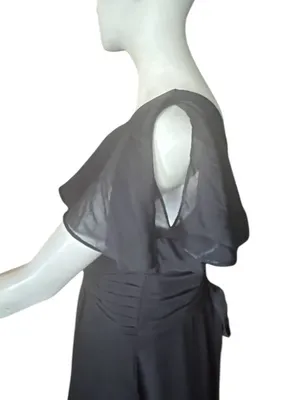 Inewer V-Neck Flutter Sleeve Chiffon Drape Formal Dress Black Size 12 NWT thumbnail 4