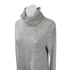 Neely Women's Gray Ribbed Knit Cowl Neck Long Sleeve Mini Tunic Sweater Dress M thumbnail 2