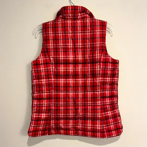 Lands' End Puffer Vest Red Plaid Quilted Down Insulated Women Size Small 6-8 thumbnail 2