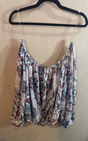 Charlotte Russe Paisley Off The Shoulder Blouse - Cream, Burgundy, Green Sixe 1X thumbnail 1