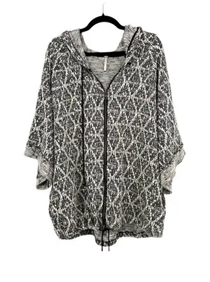 Free People Sante Fe Jacquard Kimono Hoodie Black White Bohemian Size Medium thumbnail 1