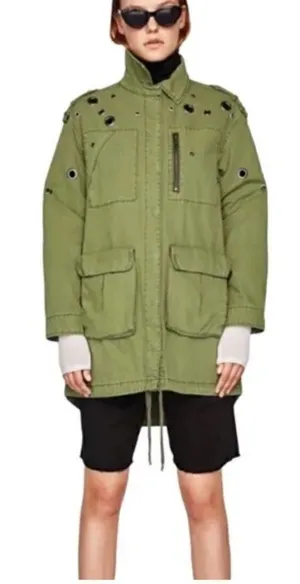 ZARA Oversized Rivet Roll Sleeve Utility Jacket Size X Small Green thumbnail 1