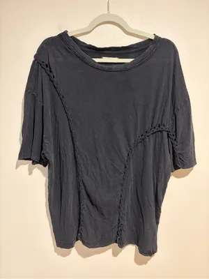 We The Free People Moonlit Mini Braided Cutout Oversized Tee T-Shirt Black Small thumbnail 3