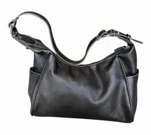Black Faux Leather Hobo Shoulder Bag Contrast Stitch Y2K Slouchy Purse thumbnail 1