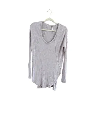 Free People Light Heather Gray Waffle Knit Scoop Neck Tunic Top thumbnail 7