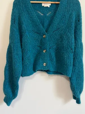 Anthropologie Gaby Textured Alpaca Wool Cardigan Size Small Blue Sweater Fall thumbnail 5