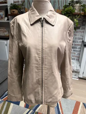 TIBOR Leathers Women’s Leather Jacket Beige Size Large Full Zip Pockets thumbnail 1