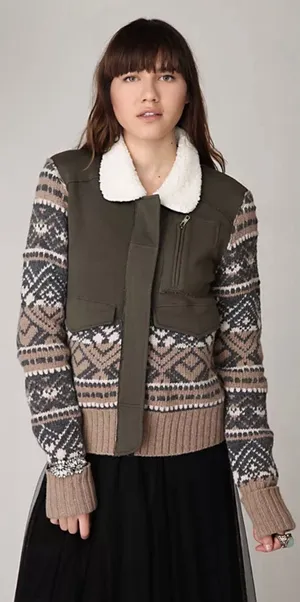We The Free Fairisle Bomber Jacket Size XS Wool Cotton Utility thumbnail 1