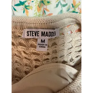 Steve Madden Open Knit Crochet Top Lined Beige Cap‎ Sleeve Coastal Boho Medium thumbnail 6
