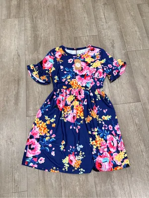 Navy Floral Ruffle Sleeve Women’s Dress thumbnail 3