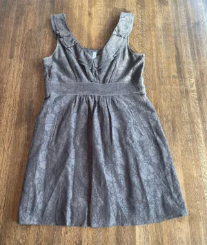 Anthropologie Maeve Gray Lace Dress Peter Pan Collar Classic Preppy Summer - L thumbnail 1