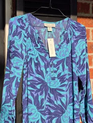 New Rachel Zoe Blue Purple Printed Long Sleeved Dress Small thumbnail 3