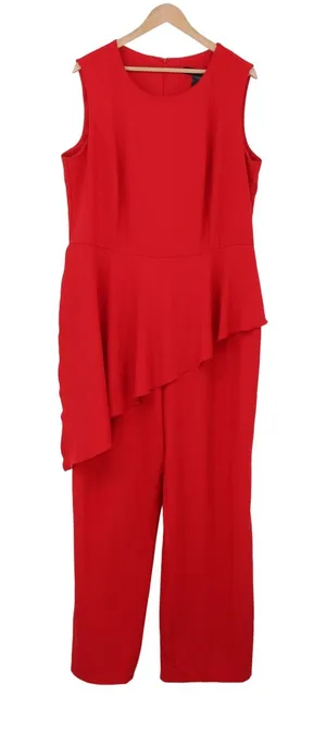 Ashley Stewart Jumpsuit Womens 18/20 Peplum Asymmetrical Red Wide Leg Good thumbnail 1