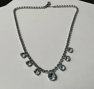 Blue Prong Set Rhinestone Silver Tone Choker Necklace thumbnail 6