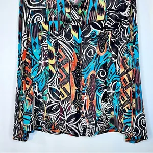 Chicos Womens Abstract 100% Silk Blouse Size 2/Large Multicolored Sheer Picasso thumbnail 5