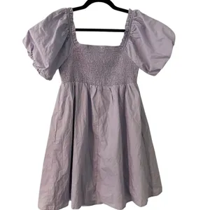 Altar'd State Mini Dress Size Medium Lavender Puff Sleeves Smocked Lined Girly thumbnail 2