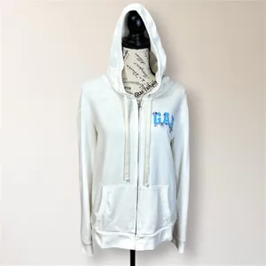 Vintage GAP Floral Embroidered Logo Full Zip Hoodie M White Blue Sweatshirt Y2K thumbnail 3