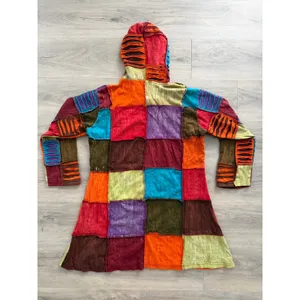 Women's Patchwork Multicolor Boho Hippie Grunge Long Sweater Distressed Sz Large thumbnail 7