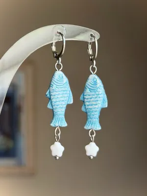 Handmade quality Czech glass beads fish boho fairy dangle earrings🐟🌿 thumbnail 3