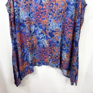 Woman Within 1X Tank Top 22/24W Blue Orange Paisley Sleeveless Rayon Coastal 750 thumbnail 6